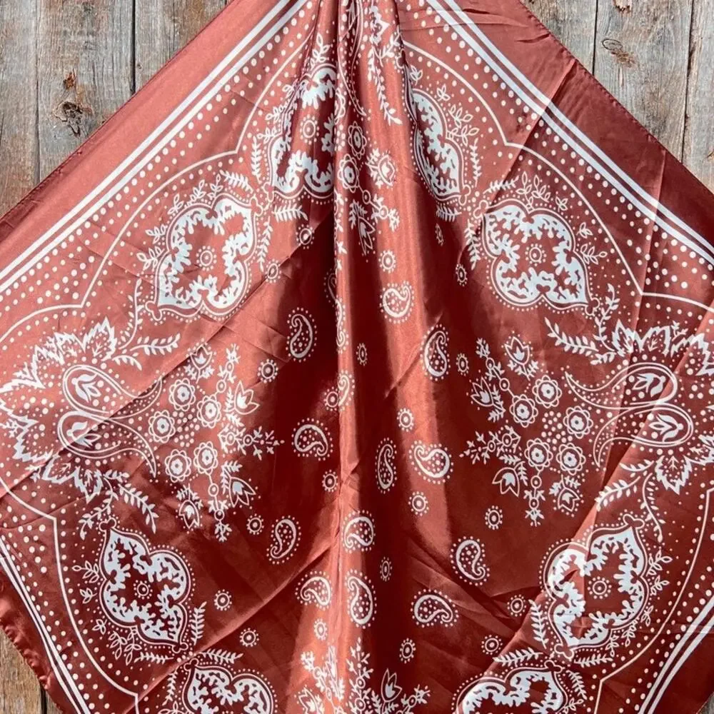 Copper Floral Paisley Western Wild Rag Scarf